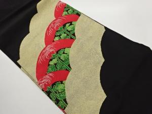 抽象丸文に花葉模様織出し名古屋帯